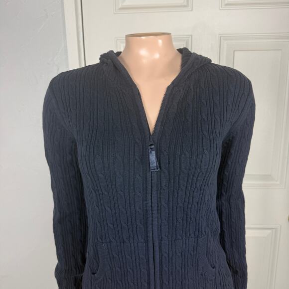 Vintage Y2K Old Navy Women's Sweater XS Cable Knit Hooded Navy Cotton X4-25 - Picture 2 of 7